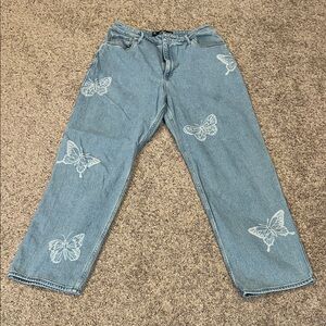Hollister Ultra High-rise Women's Blue Straight Leg Jeans with Butterfly Accents